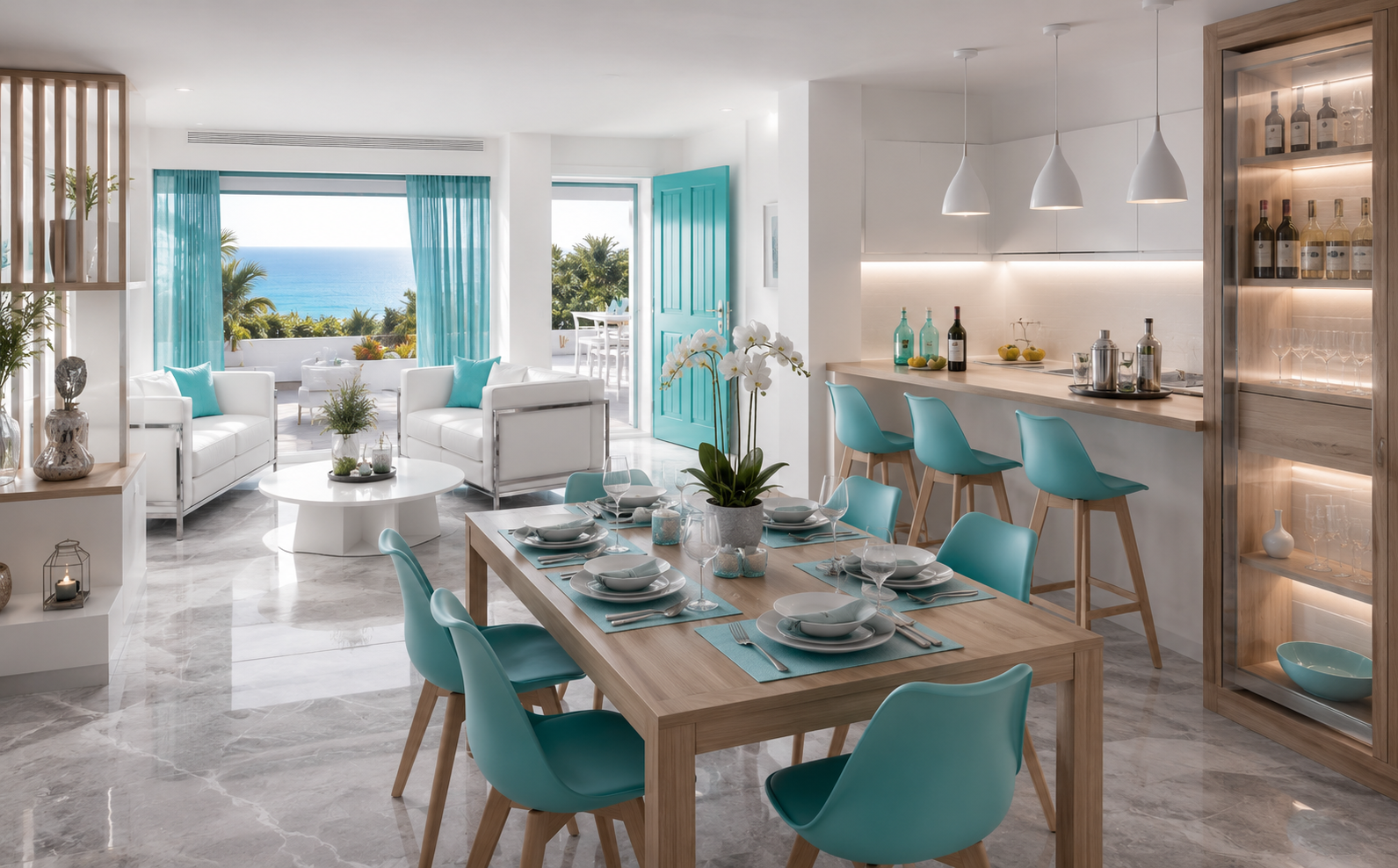 Silla Torre de diseño escandinavo en color turquesa con patas de madera maciza de haya - Muebles Mercatoro