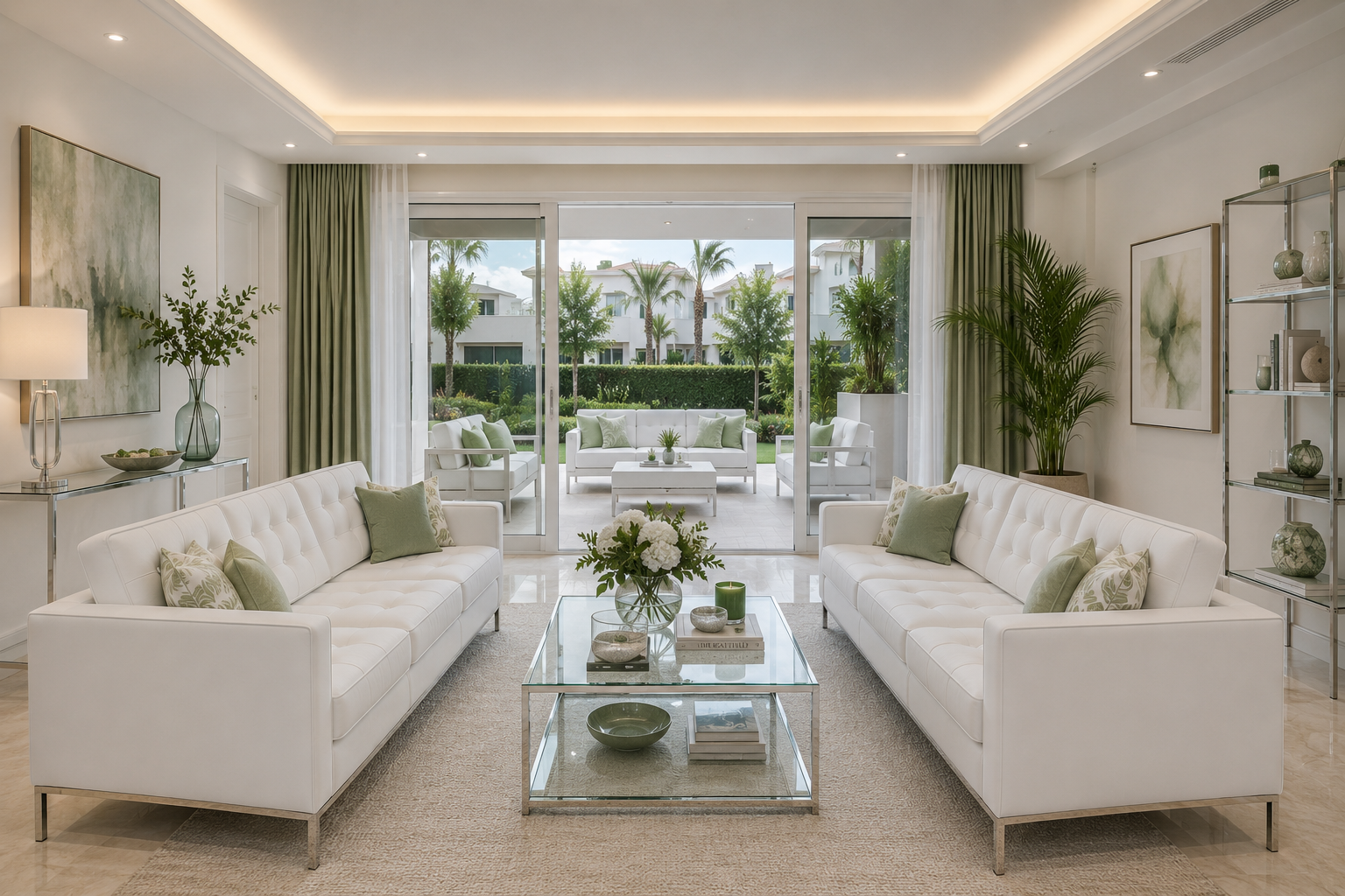 Sofá FLOR 3 plazas en similpiel blanca, con llamativa base de acero inoxidable brillante, máximo confort y sofá de 2 plazas a juego disponible | Muebles Mercatoro