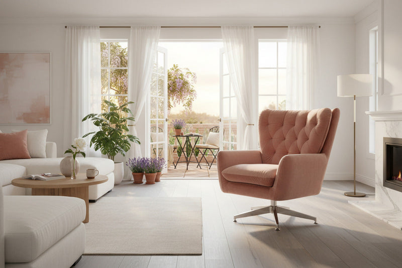 Comedor elegante de estilo Neo Clásico Moderno con sillas de terciopelo capitoné, detalles metálicos y mobiliario de alta gama contemporáneo