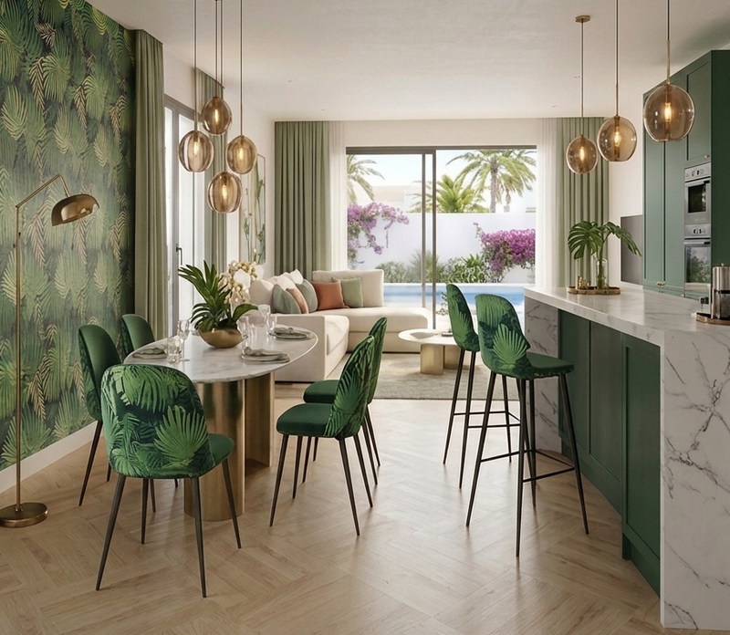 Categoría de sillas y taburetes: conjunto de comedor con tapizado exótico elegante para un interiorismo de gran impacto visual - Muebles Mercatoro
