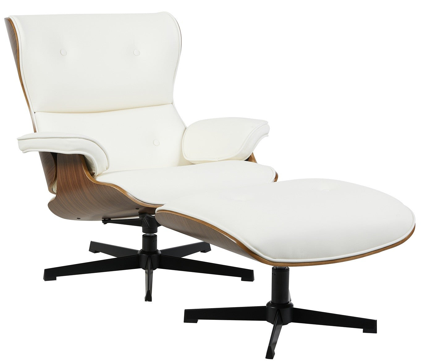 Butaca AMERICA con ottoman / madera / similpiel blanca