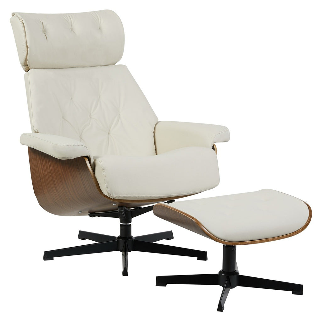 Butaca EUROPA con ottoman / madera / similpiel beige