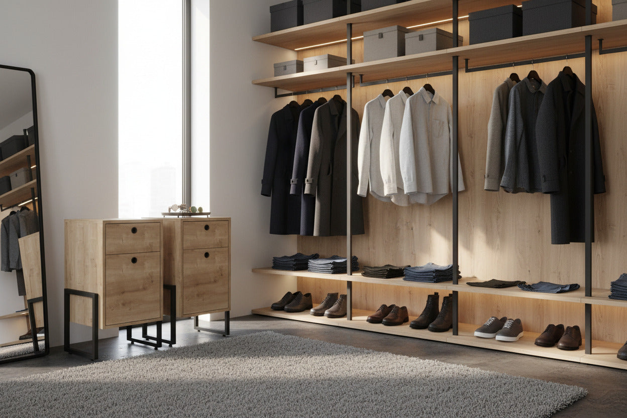 Cajonera industrial WOLLY en color miel y metal negro, ideal como mesa de noche o mueble de oficina en Elche y Alicante - Muebles Mercatoro.
