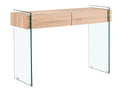 Consola de madera de roble con 2 cajones y patas de cristal templado transparente
