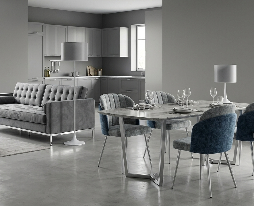 Lámpara LUGANO, pie salón, blanca, pantalla gris claro