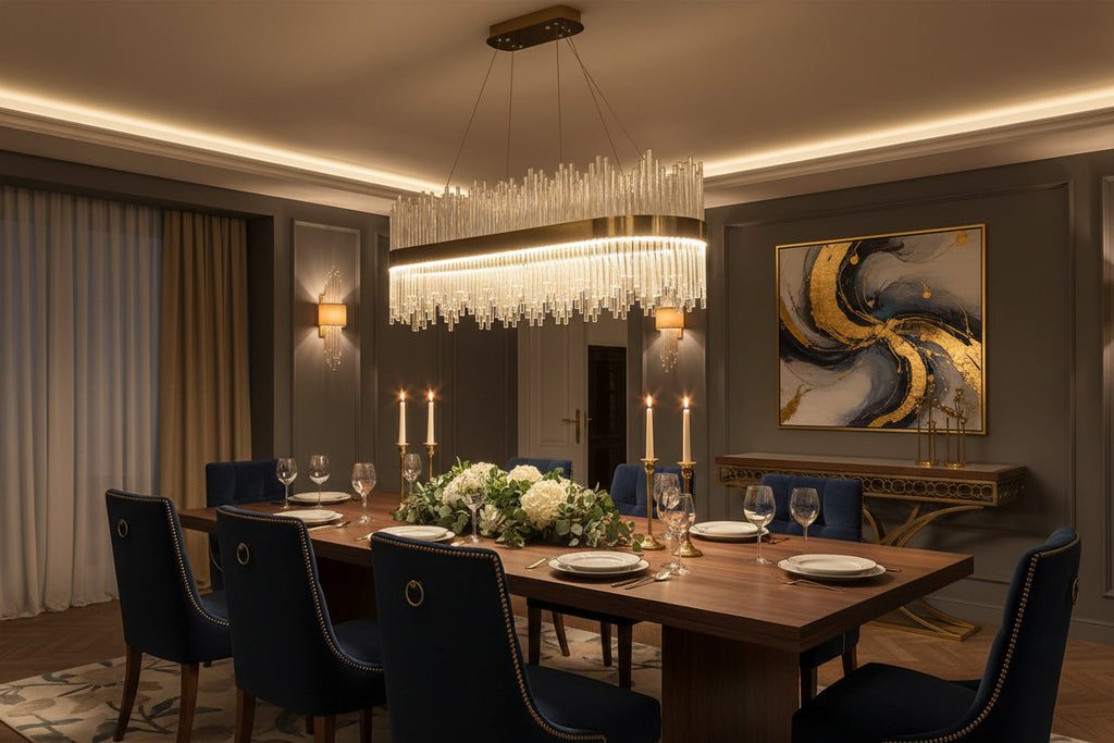 Lámpara WEIRA, colgante, metal dorada, cristal, led