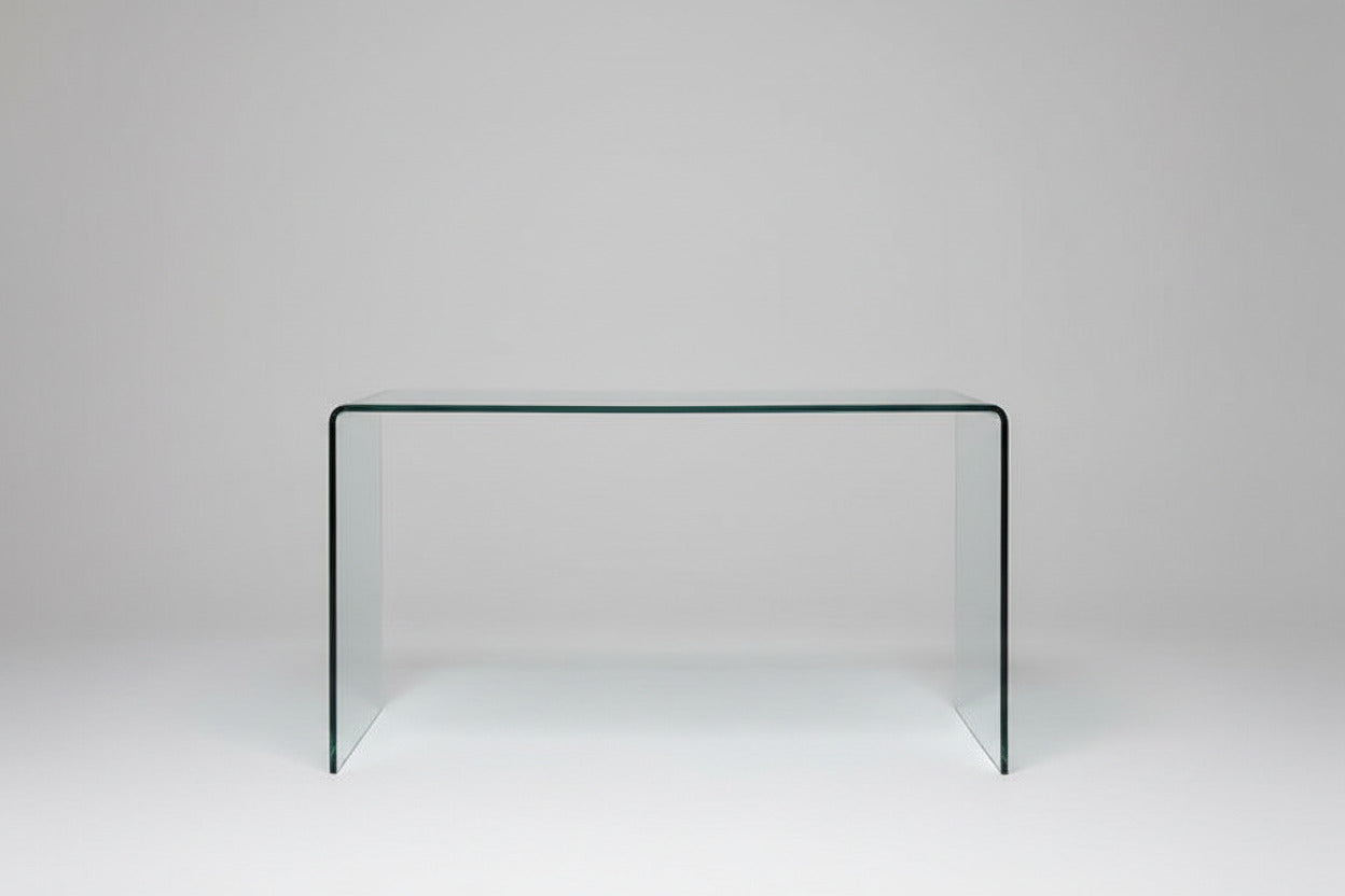 Mesa APOLO (SU), cristal curvado transparente, 125 x 70 cms