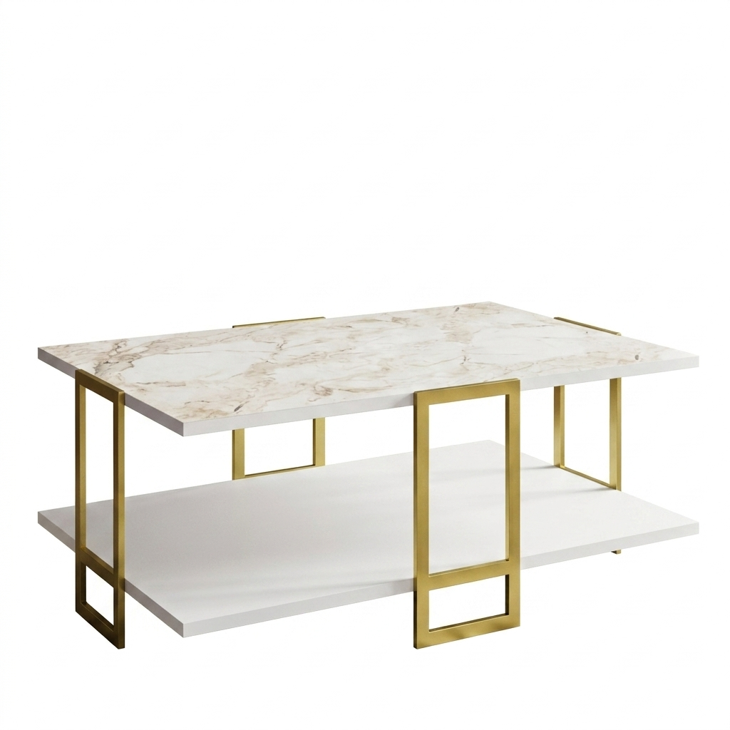 Mesa baja SIENA / mármol blanco / dorado