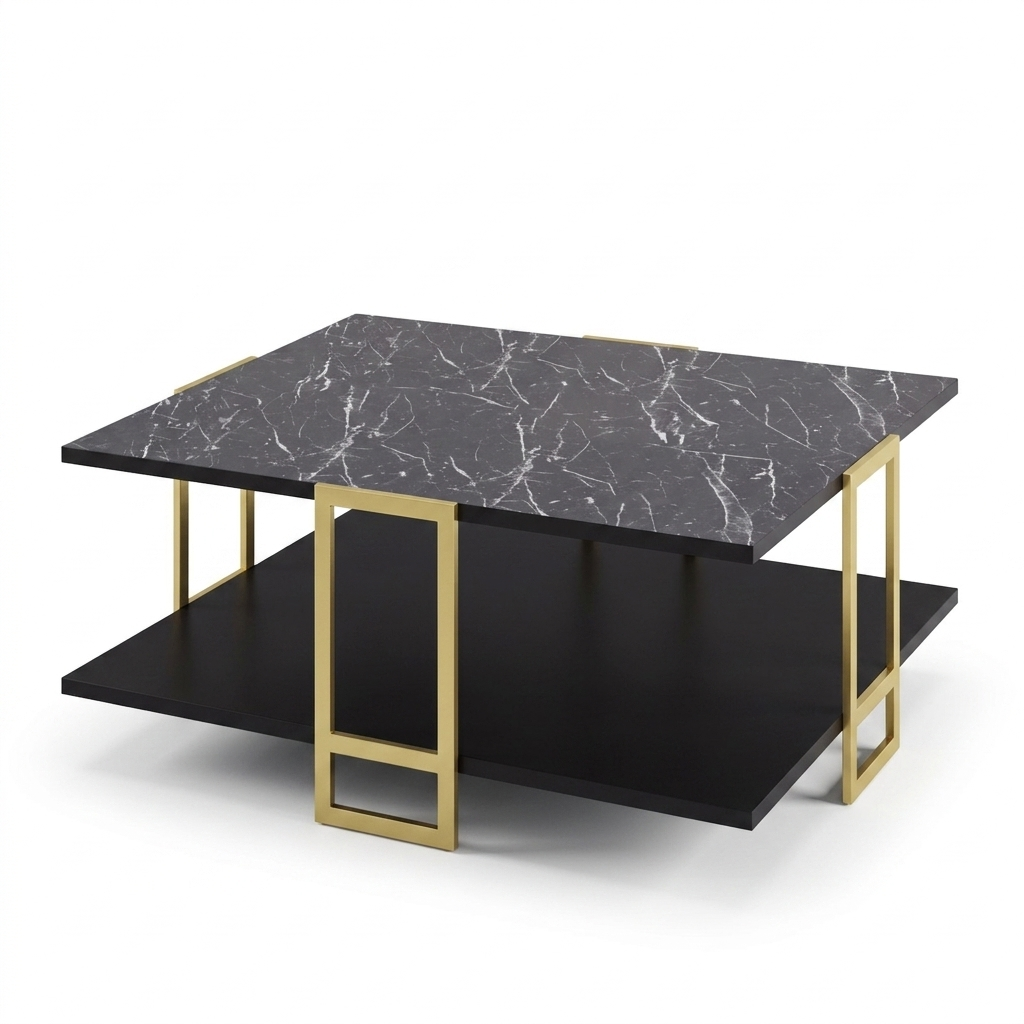 esa de centro Siena en mármol negro con estructura dorada, mueble de salón elegante disponible para entrega en Torrevieja y Costa Blanca - Muebles Mercatoro.