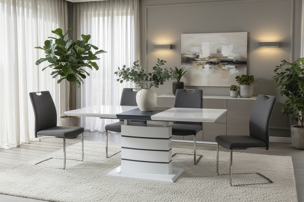 Mesa CHAMBERY, extensible, lacada blanca, 140 ~ 180 x 80 cms