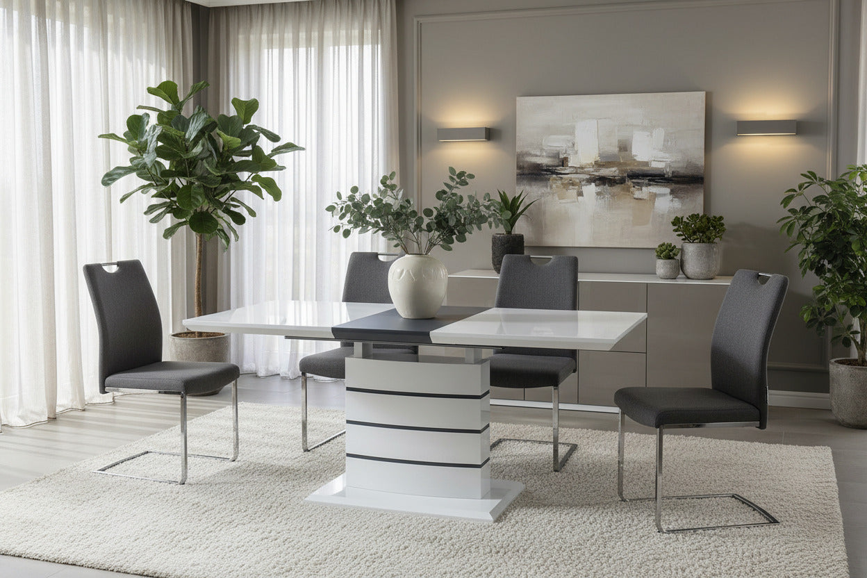 Mesa CHAMBERY, extensible, lacada blanca, 140 ~ 180 x 80 cms