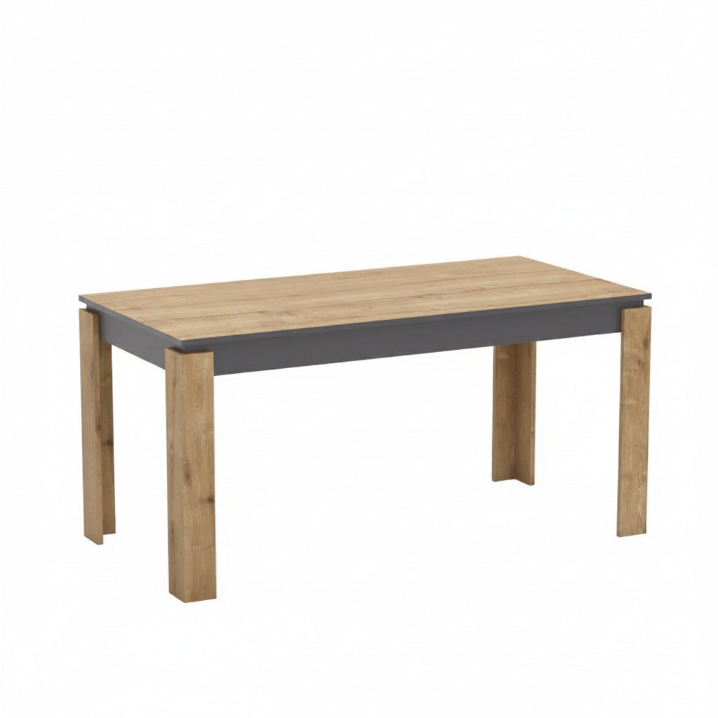 Mesa de comedor Philippa de 160 cm en acabado roble y gris oscuro, fabricada con madera sostenible FSC, perfecta para hogares modernos en Los Montesinos y la Vega Baja - Muebles Mercatoro.