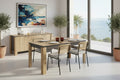 Mesa de comedor rectangular de diseño industrial-chic en roble natural y gris, ideal para proyectos de interiorismo integral que buscan durabilidad y estilo atemporal.