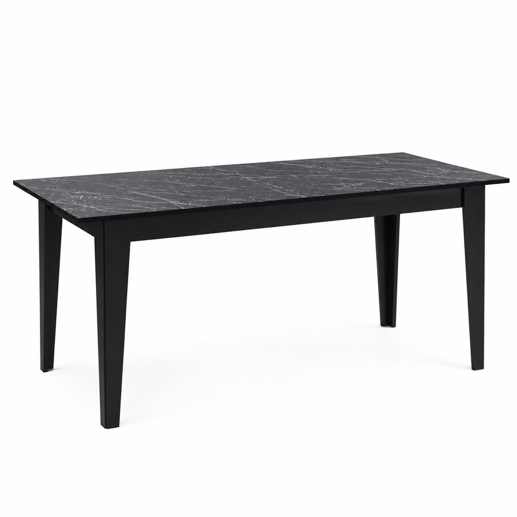 Mesa de comedor Siena de 180 cm en mármol negro y madera sostenible FSC, ideal para villas de lujo en Cabo Roig y Orihuela Costa - Muebles Mercatoro.