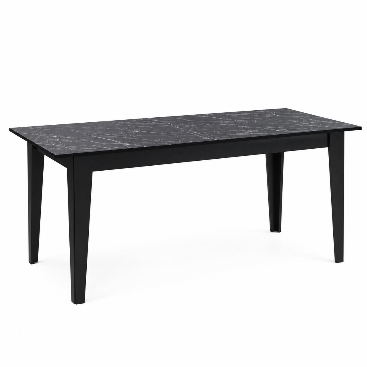 Mesa de comedor Siena de 180 cm en mármol negro y madera sostenible FSC, ideal para villas de lujo en Cabo Roig y Orihuela Costa - Muebles Mercatoro.