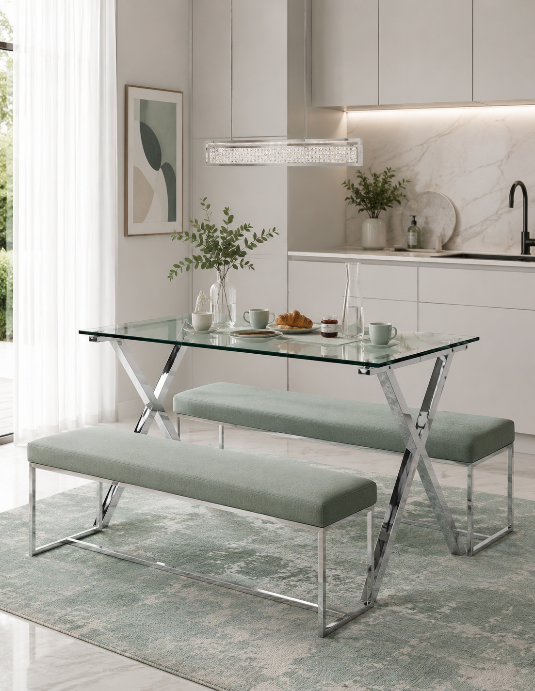 Mesa DELFOS / cromada / cristal / 110x55 cms
