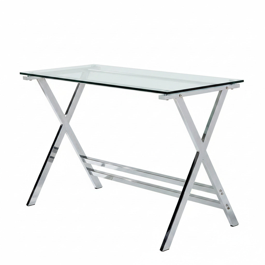 Mesa DELFOS (SU), cromada, cristal, 110 x 55 cms
