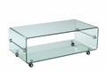 Mesa MELBOURNE, cristal curvado, ruedas, 120x60 cms