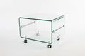 Mesa MELBOURNE, cristal curvado, ruedas, 60x40 cms