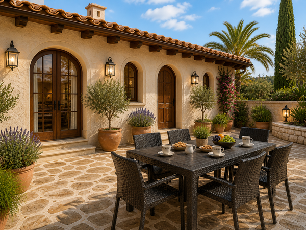 Mobiliario de terraza en Pilar de la Horadada: mesa de diseño antracita 100x70 cm imitación ratán, resistente al sol y al salitre del Mediterráneo.