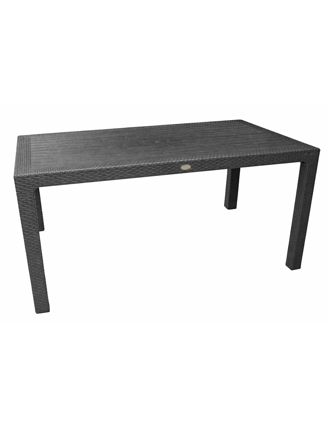 Mesa de exterior 100x70 cm en color antracita con acabado efecto ratán, fabricada en polipropileno para terrazas y jardines.