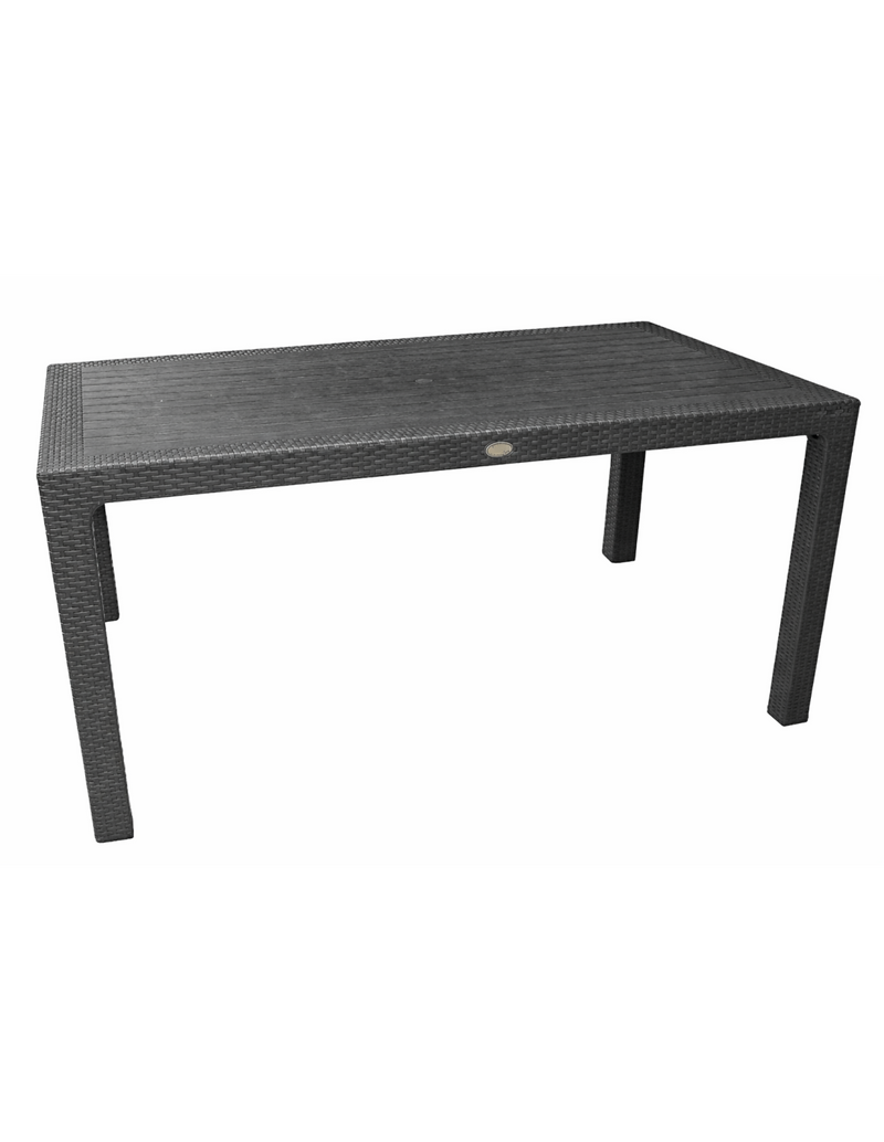 Mesa de exterior 100x70 cm en color antracita con acabado efecto ratán, fabricada en polipropileno para terrazas y jardines.