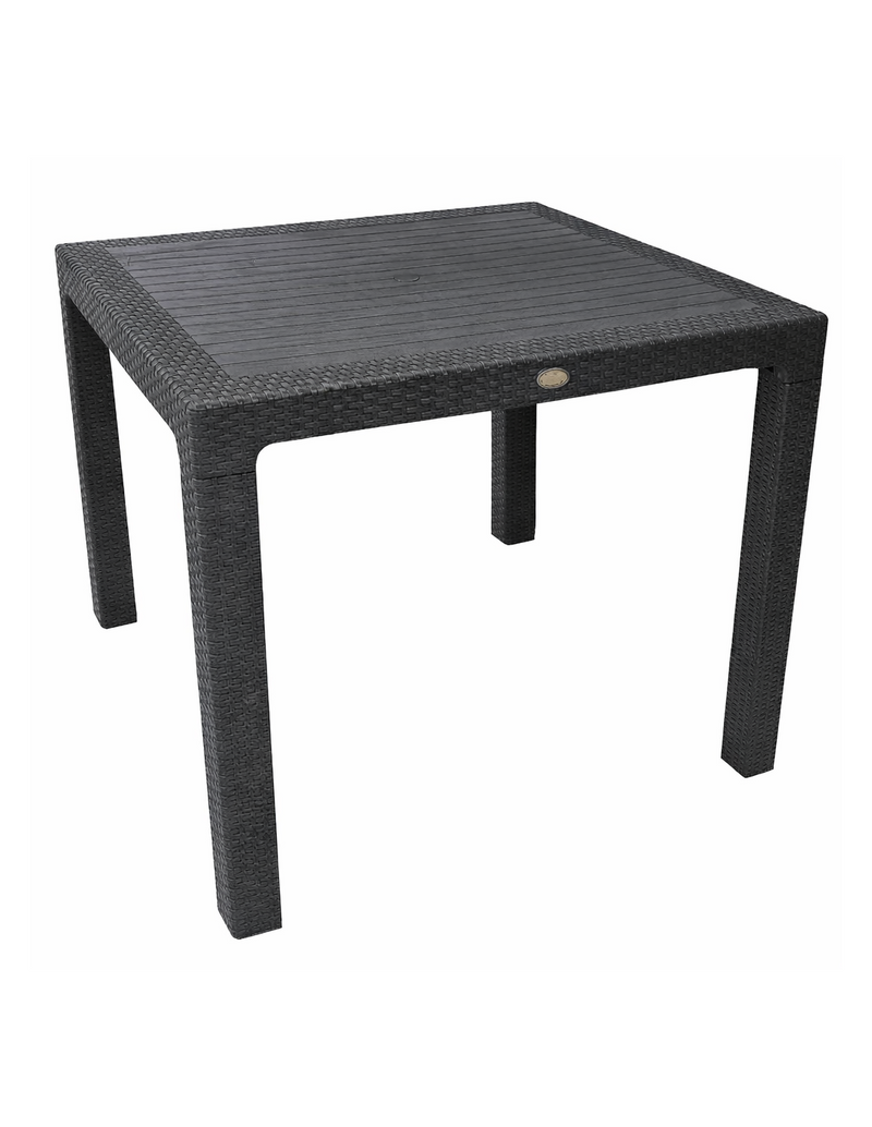 Mesa de exterior premium en color antracita resistente a los rayos UV y la humedad, con acabado elegante de imitación ratán para decoración de jardines y villas