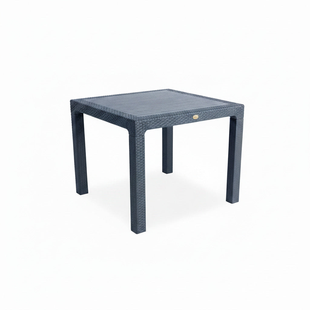 Mesa cuadrada de polipropileno gris oscuro con textura de imitación ratán de 90x90 cm para terraza y jardín