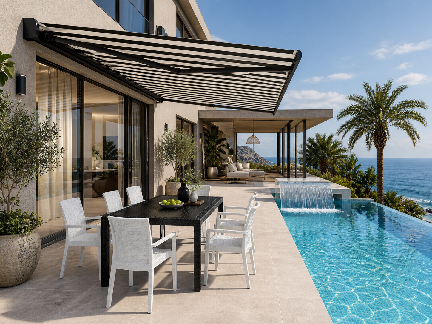 Mobiliario de exterior en San Miguel de Salinas: mesa de terraza negra 150x90 cm resistente al sol, ideal para villas y restaurantes