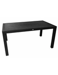 Mesa negra de 150x90 cm con acabado imitación ratán, fabricada en polipropileno resistente para jardín y hostelería