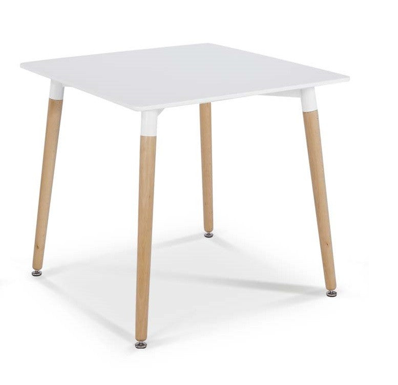 Mesa NURY  (SU), madera, tapa lacada blanca, 80 x 80 cms