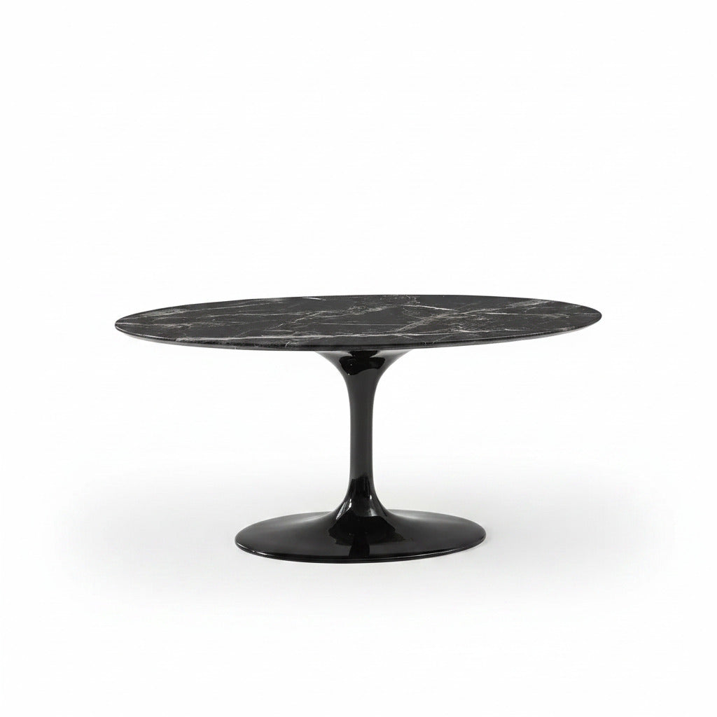 Mesa TUL, oval, fibra de vidrio, mármol negro 160x90 cms