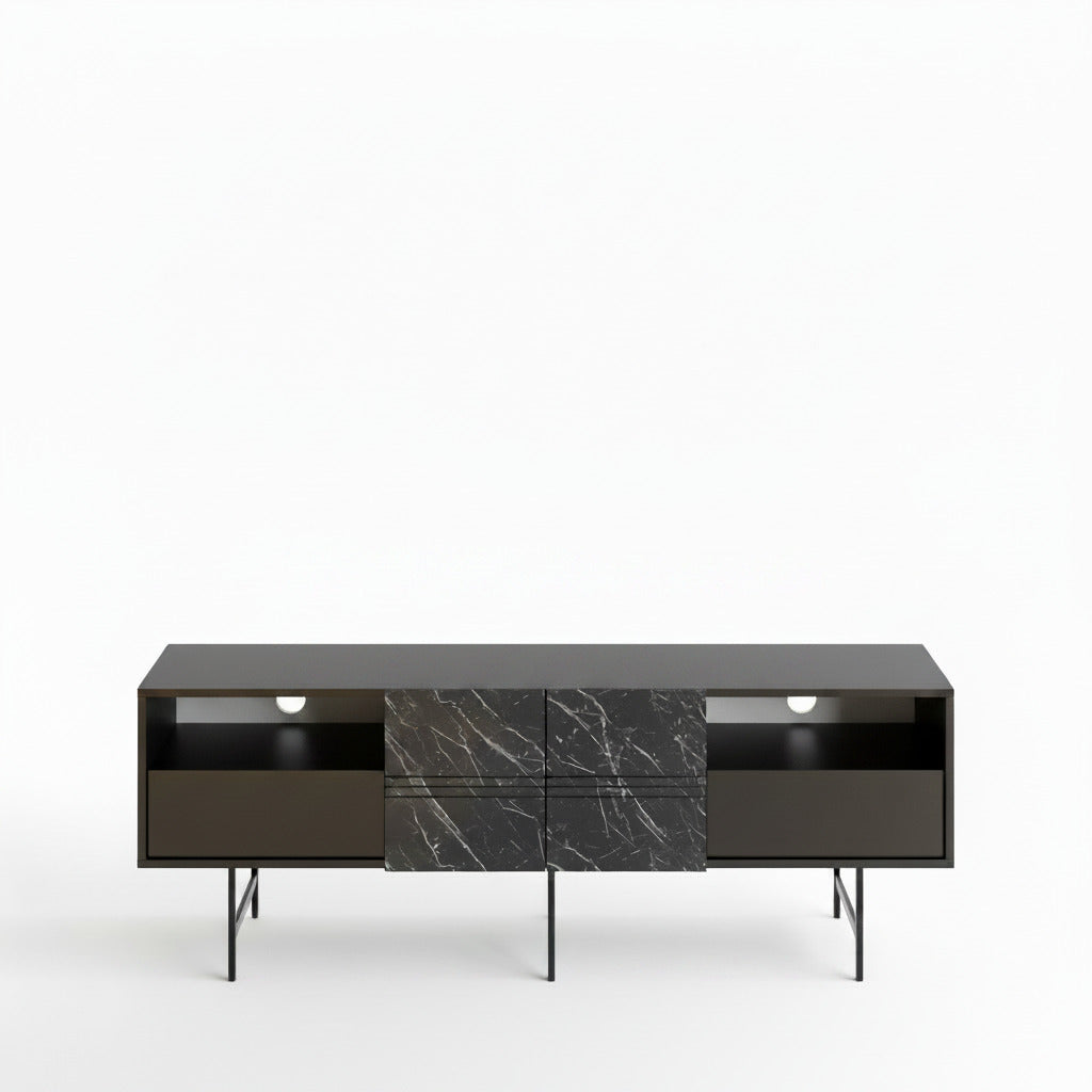Mueble de TV SIMON, biIaminado mármol negro, 180 cms.