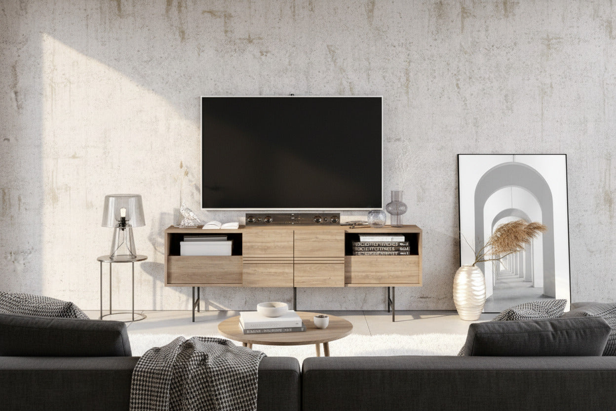 Mueble de TV SIMON, biIaminado nogal, 180 cms.