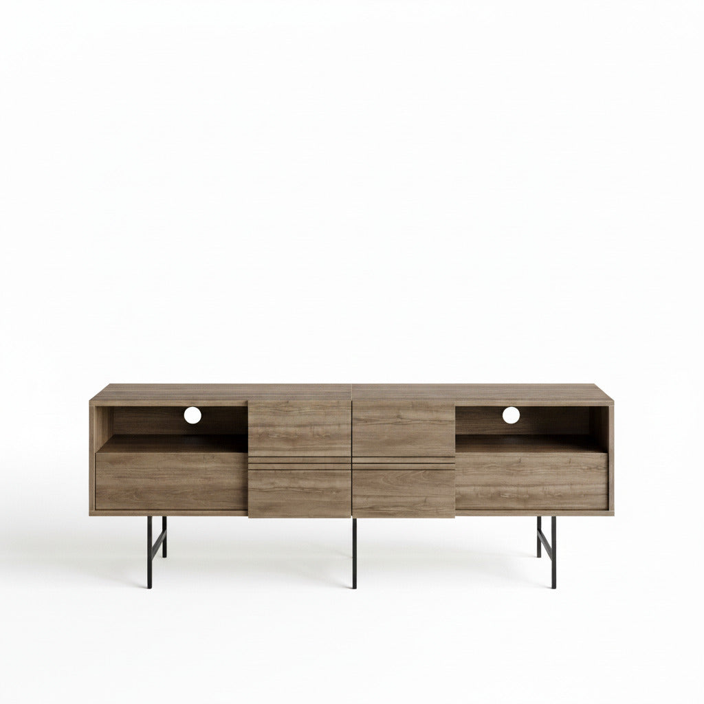 Mueble de TV SIMON, biIaminado nogal, 180 cms.