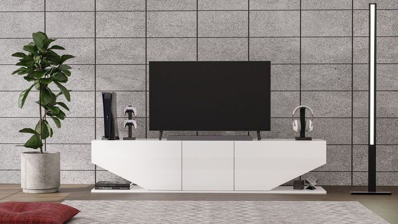 Mueble de TV VIOLET, biIaminado blanco brillo, 180 cms.