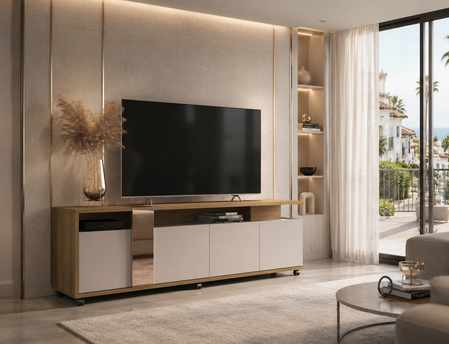 Mueble TV NEW CRISTAL / miel y cacao / 183 cms