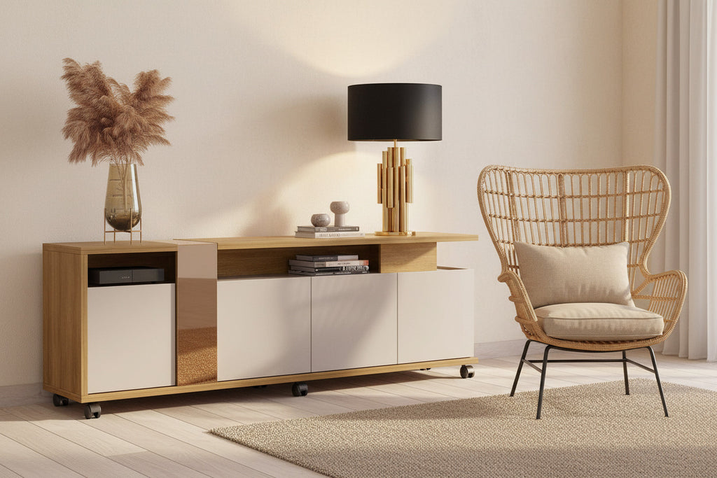Mueble TV NEW CRISTAL, miel y cacao, 183 cms.