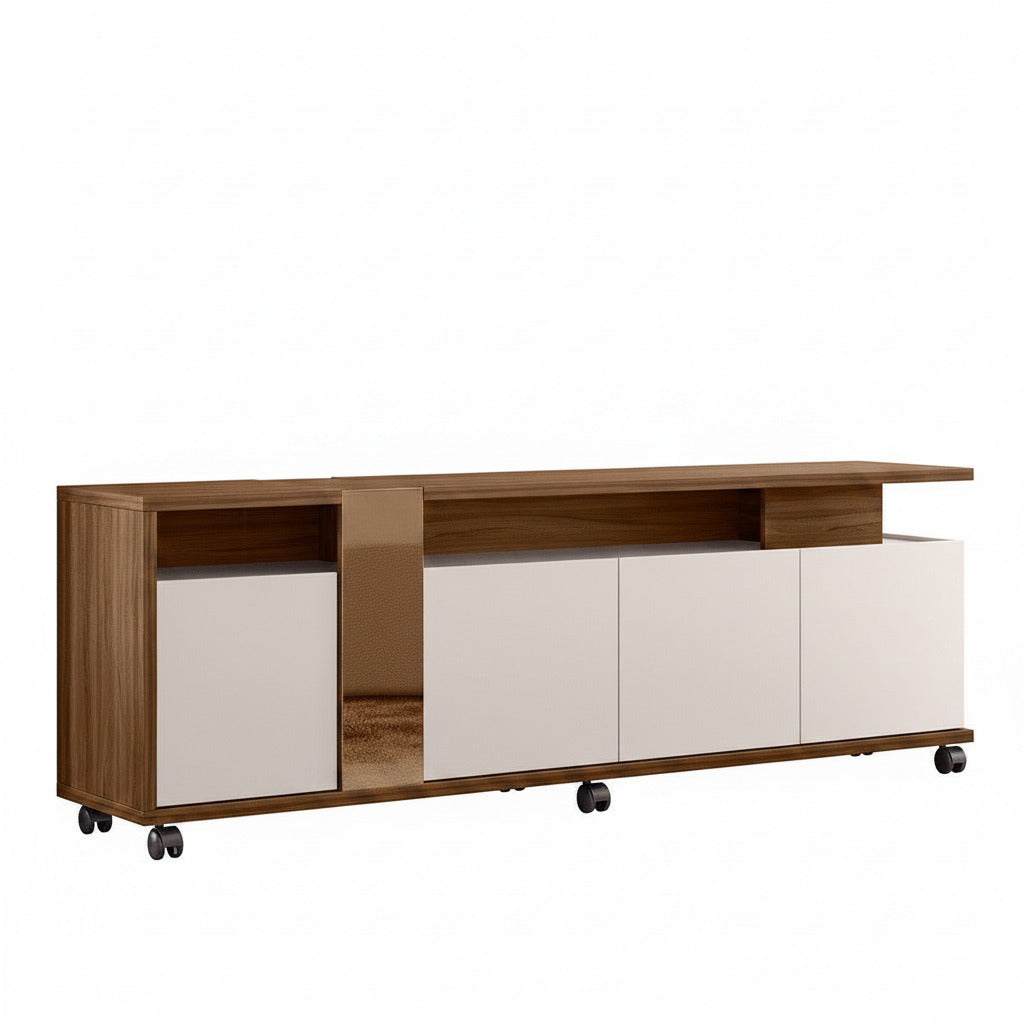 Mueble de TV de 183 cm en nogal y blanco roto con detalles de vidrio cobre y 4 puertas para salones en La Marina
