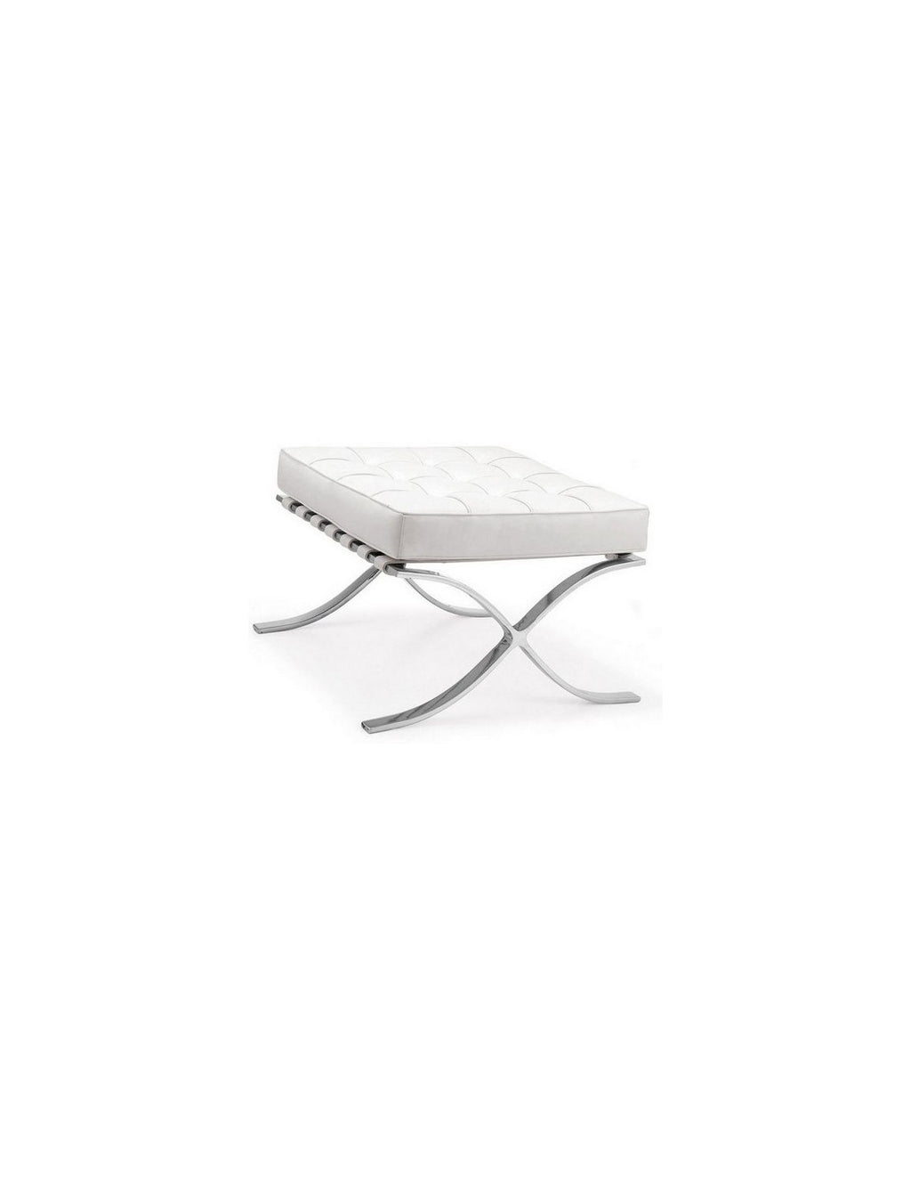 Ottoman de diseño BARNA multiusos en similpiel blanca con estructura de acero inoxidable brillante - reposapiés, asiento extra o mesa auxiliar. 
