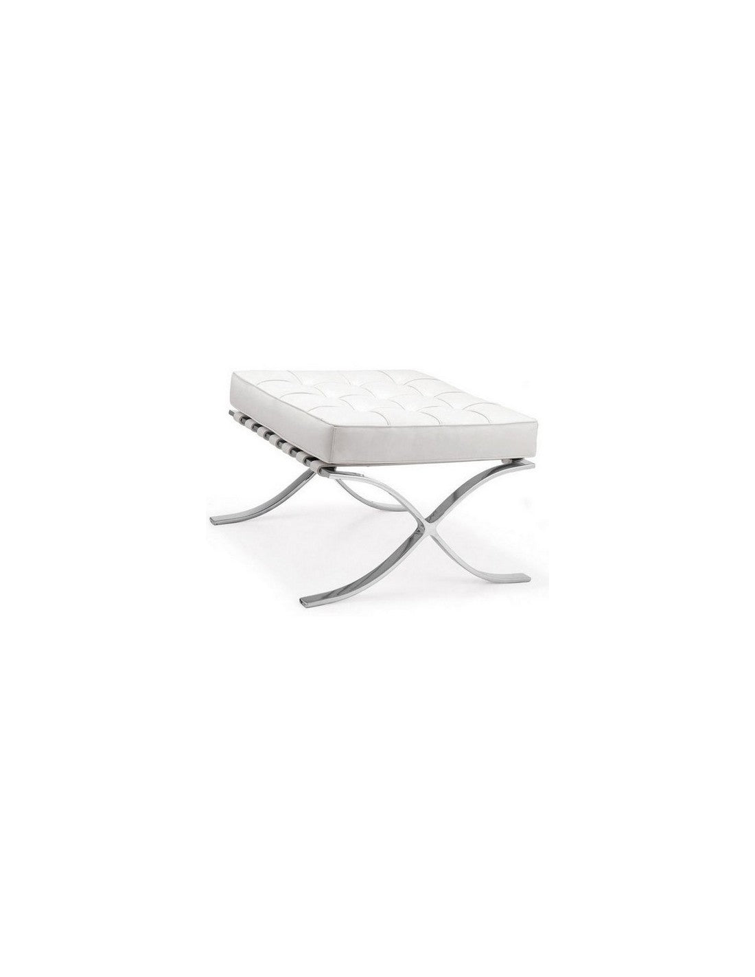 Ottoman de diseño BARNA multiusos en similpiel blanca con estructura de acero inoxidable brillante - reposapiés, asiento extra o mesa auxiliar. 