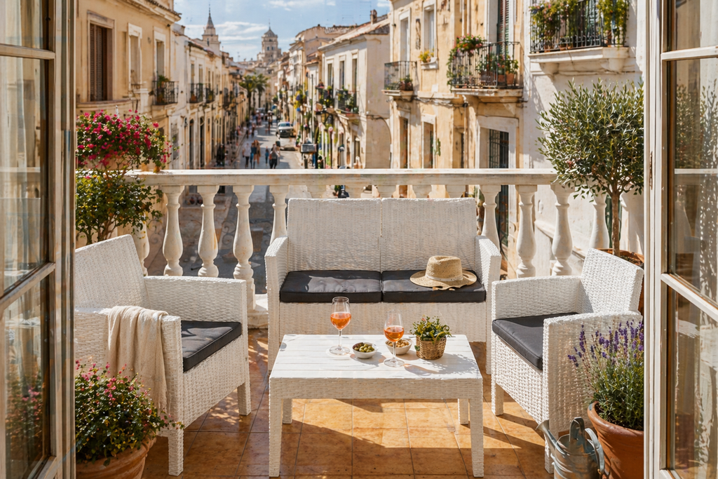 Set ADRIÁTICO / mesa+2 Sillones+Sofá 2 plazas / polipropileno blanco