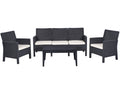 Set ADRIÁTICO, 2 Sillones + Sofá 3 plazas + mesa, polipropileno antracita, cojines incluidos