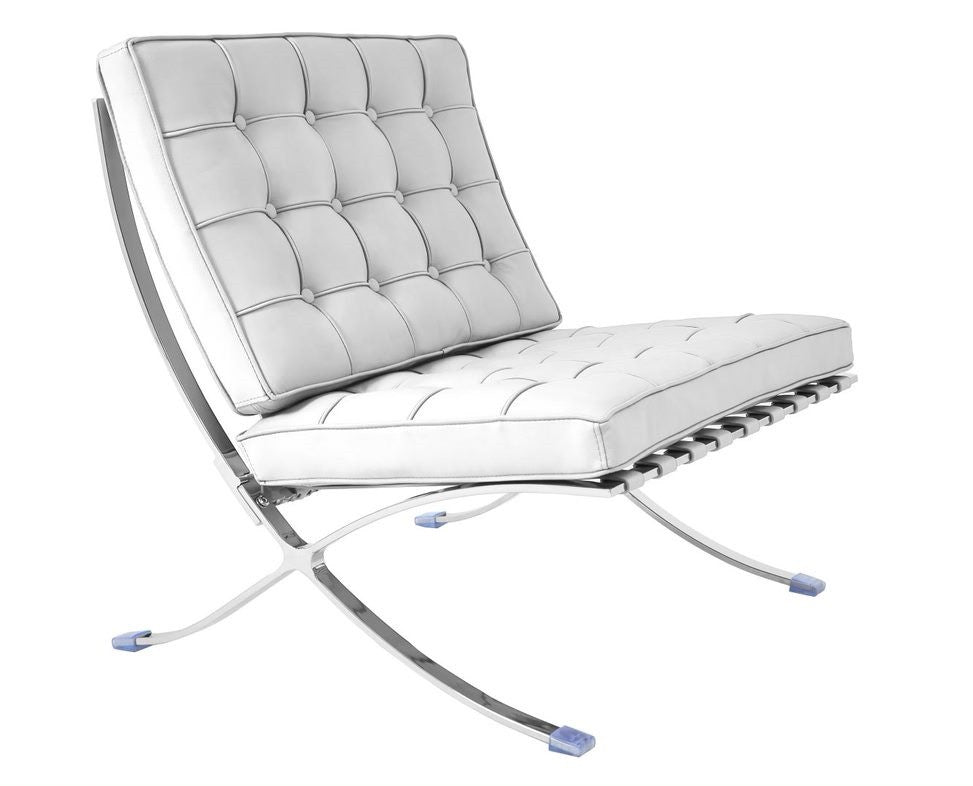 Silla de diseño tapizada en piel top blanca con estructura de acero inoxidable brillo - Muebles Mercatoro Murcia