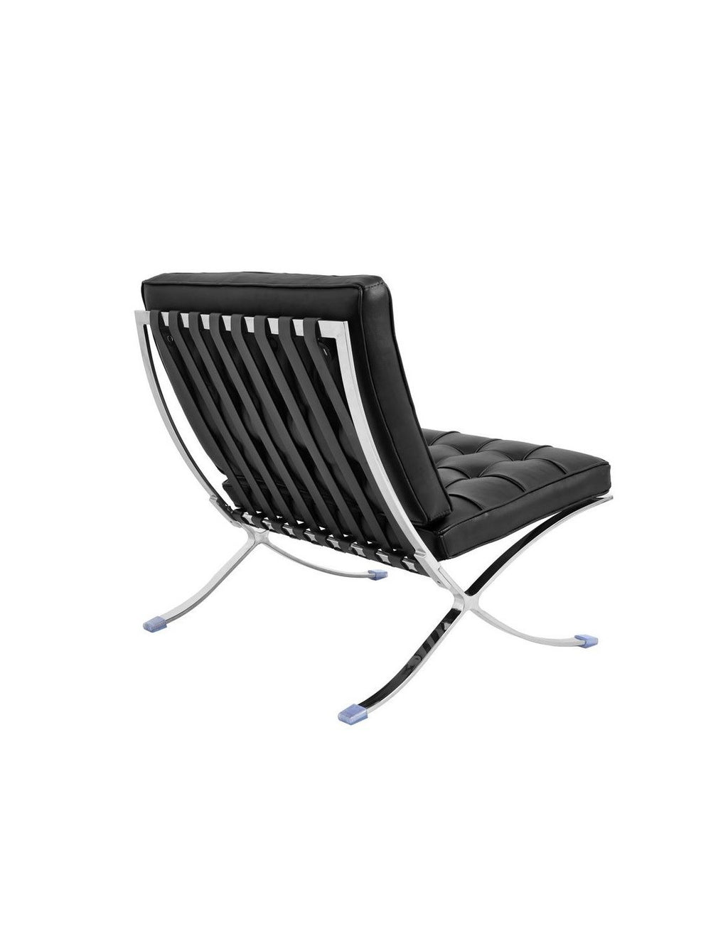 Silla de diseño BARNA en similpiel negra con llamativa estructura de acero inoxidable brillante, versátil y elegante, disponible en otros colores y tapizados.