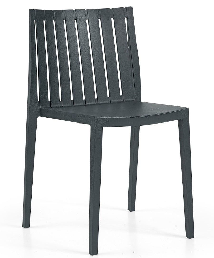 Silla de polipropileno apilable antracita modelo CHOPIN sin brazos, fabricada en resina de alta resistencia fácil de limpiar para comedor y terraza de Muebles Mercatoro