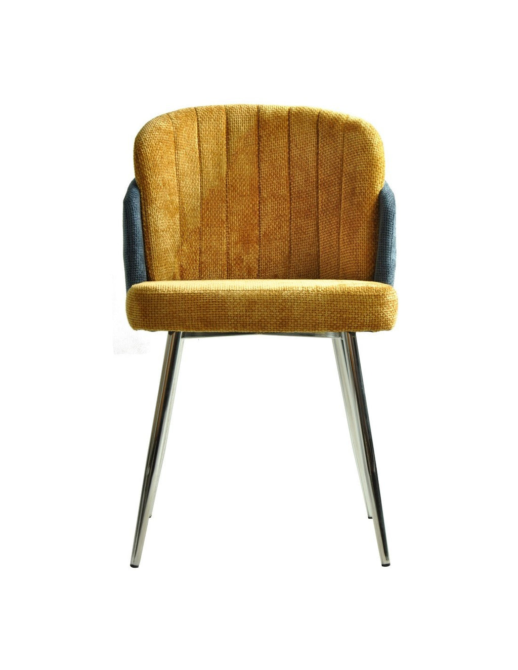 Silla DRESDE estilo mediterráneo con asiento amarillo y respaldo azul sobre base cromada