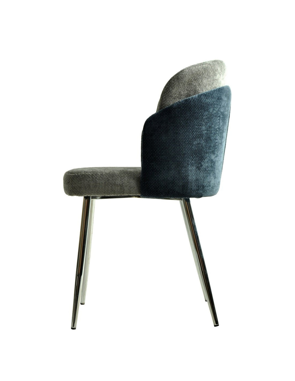 Detalle del armazón de acero cromado y acabados textiles de alta calidad de la silla multiusos DRESDE con certificado UNE