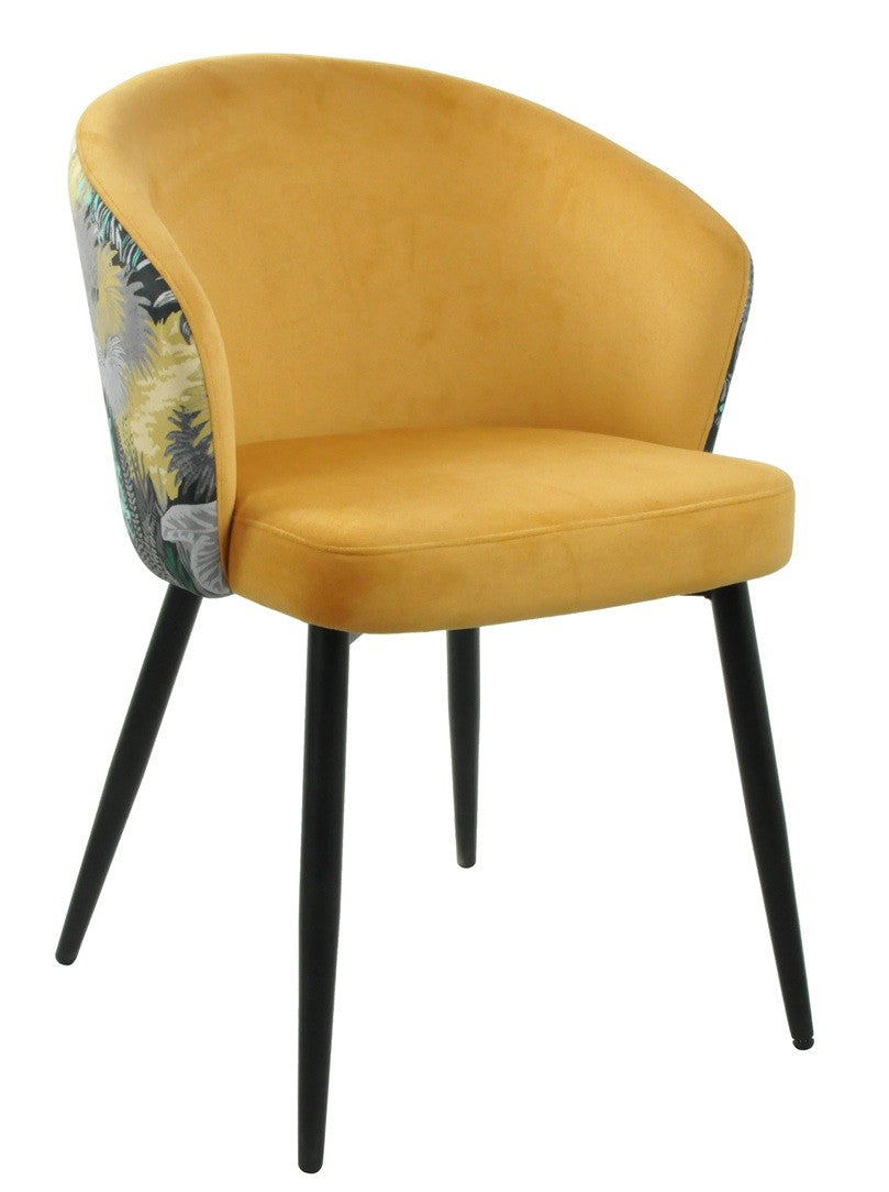 Silla LYDIA / tapizado velvet amarillo / respaldo floral a juego