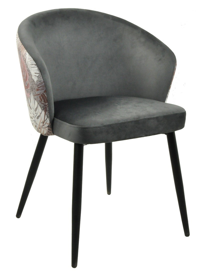 Silla LYDIA / tapizado velvet gris / respaldo floral a juego